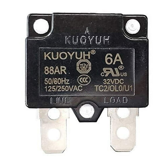 KQEC KUOYUH 88AR Series Thermal Overload Circuit Breaker Protection, 125/250VAC 32DC Quick Connect Terminals, Push Button Reset 30-30A, (1pcs)