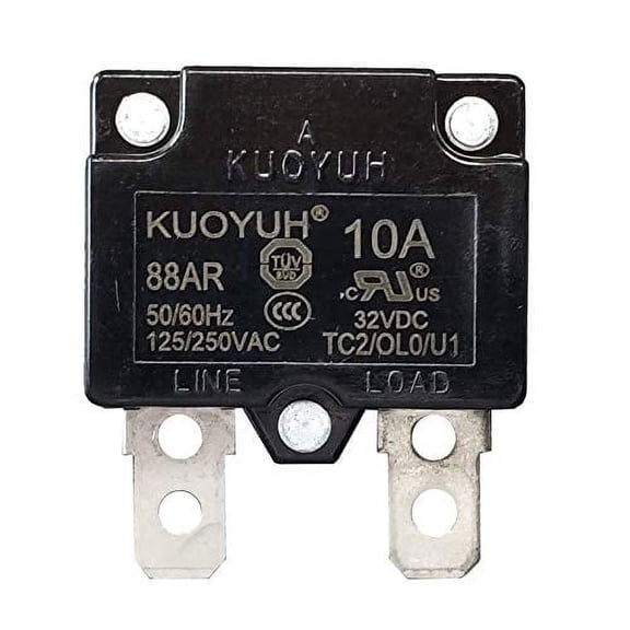KQEC KUOYUH 88AR 10A Series Thermal Overload Circuit Breaker Protection, 125/250VAC 32DC Quick Connect Terminals, Push Button Reset 10A