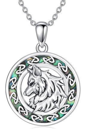 KQF Viking Necklace Nordic Jewelry 925 Sterling Silver Celtic Anchor/Wolf/Cross/Valknut Necklace Norse Pendant Abalone Shell Viking Jewelry Gift for Women Men