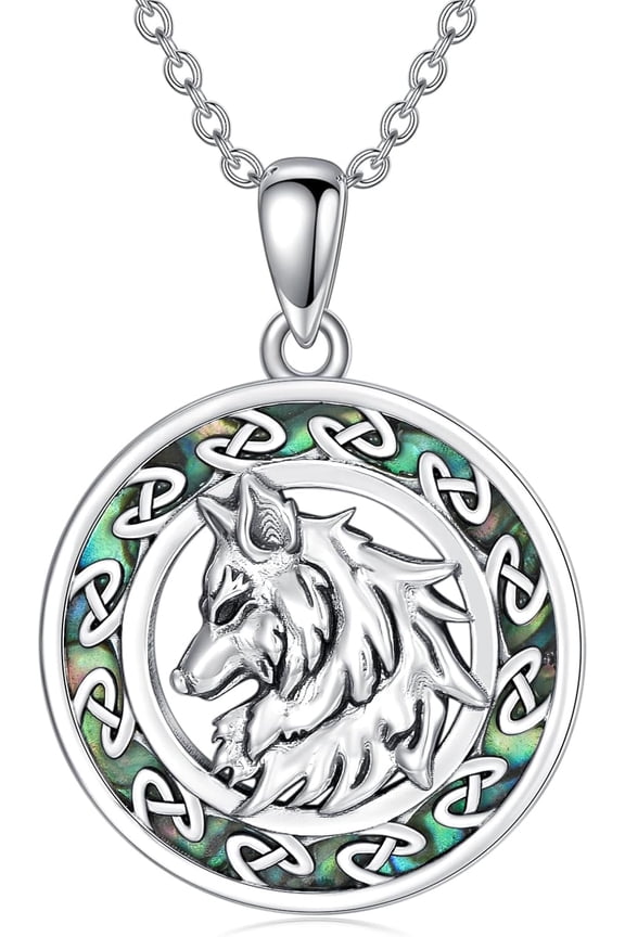 KQF Viking Necklace Nordic Jewelry 925 Sterling Silver Celtic Anchor/Wolf/Cross/Valknut Necklace Norse Pendant Abalone Shell Viking Jewelry Gift for Women Men