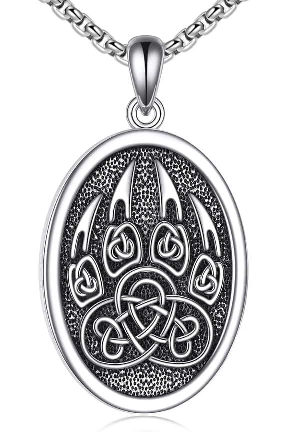 KQF Viking Nordic Necklace 925 Sterling Silver Celtic Wolf/Eagle/Elk/Horse/Raven/Bear Paw Valknut Pendant Norse Jewelry Gift for Men Women