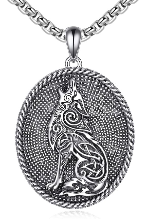 KQF Viking Nordic Necklace 925 Sterling Silver Celtic Wolf/Eagle/Elk/Horse/Raven/Bear Paw Valknut Pendant Norse Jewelry Gift for Men Women