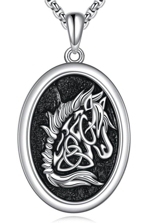 KQF Viking Nordic Necklace 925 Sterling Silver Celtic Wolf/Eagle/Elk/Horse/Raven/Bear Paw Valknut Pendant Norse Jewelry Gift for Men Women