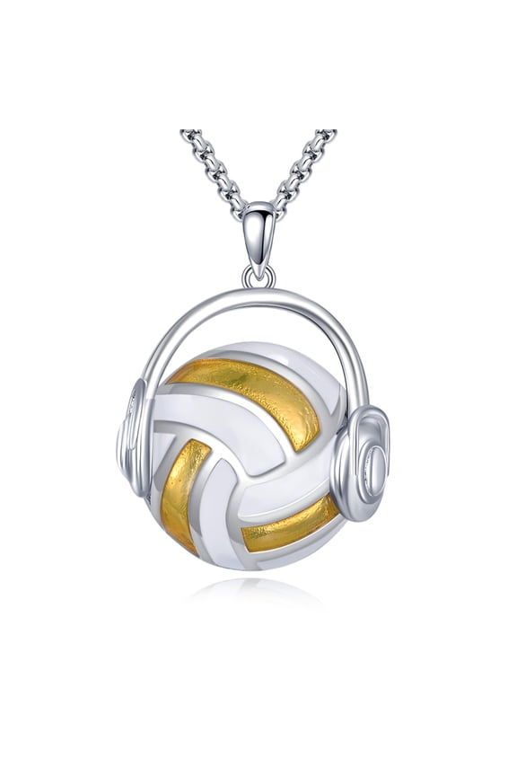 Volleyball Necklace 925 Sterling Silver Volleyball Pendant Headphone Sports Jewelry Gifts for Women Men C113