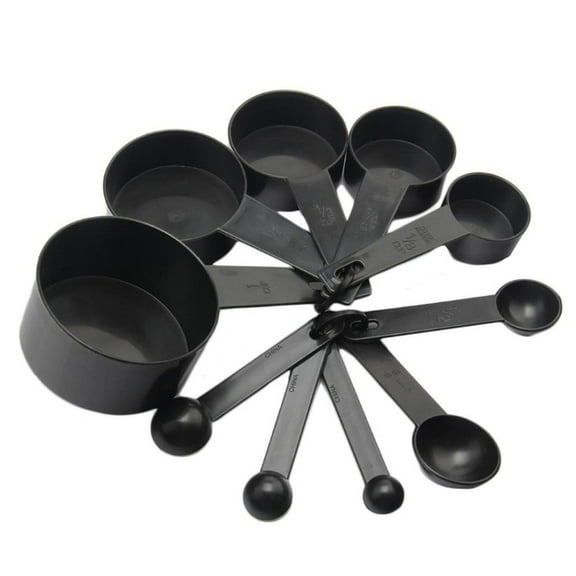 KQJQS 10 Pcs Black Plastic Measuring Spoons and Cups - Essential Tools for Baking and Coffee Brewing