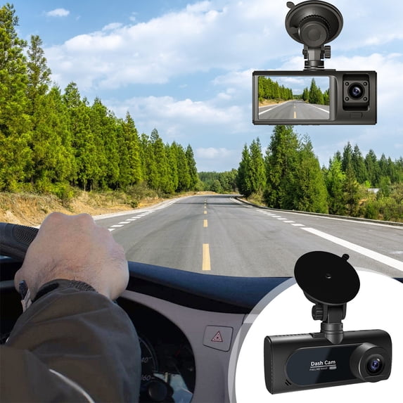 KQJQS 1080P Dual Front and Interior Dash Cam for Cars with HD Night Vision, G-Sensor, Parking Monitor, and Loop Recording