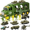 thumbnail image 1 of KQJQS 14 in 1 Green Military Truck Toys, Army Tanks Set with Soldier Men, Army Men Toys, Military Truck Toy with Lights and Sounds, Gifts for Toddler Kids Boys Ages 3+, 1 of 6