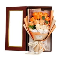 KQJQS 18 Rose Soap Bouquet, Everlasting Artificial Flowers in Gradient Orange, Gift Box for Valentine's Day, Mother's Day, Anniversary, Birthday
