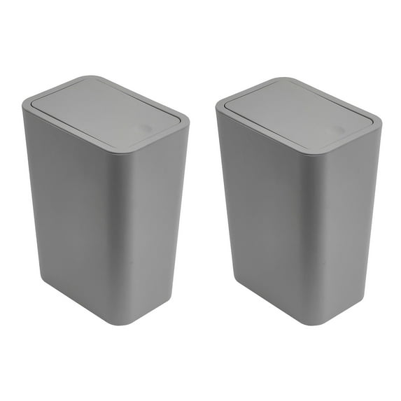 KQJQS 2-Pack 11.6 Liter Small Trash Cans with Lids, 3 Gallon Slim Bathroom Garbage Bins - Twin Waste Baskets for Bathroom, Kitchen, Bedroom, Living Room, Office & Laundry (Gray)