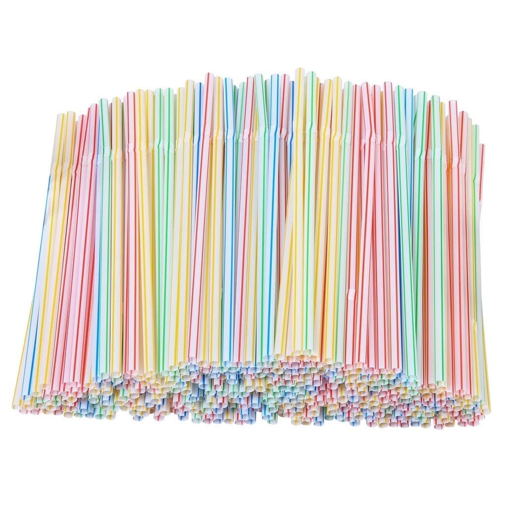 KQJQS 200 Pcs 8Inch Long MultiColored Striped Plastic Drinking Straws