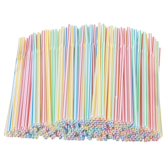 KQJQS 200 Pcs 8-Inch Long Multi-Colored Striped Plastic Drinking Straws, Flexible Bendable Bendy Straws