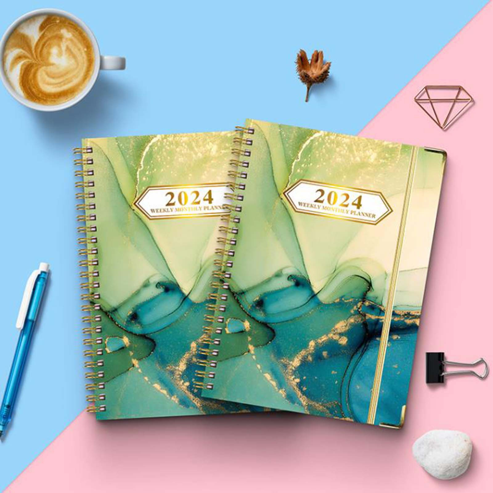 KQJQS 2024 A5 English Schedule Planner SpiralBound Plan Book with Detachable Pages