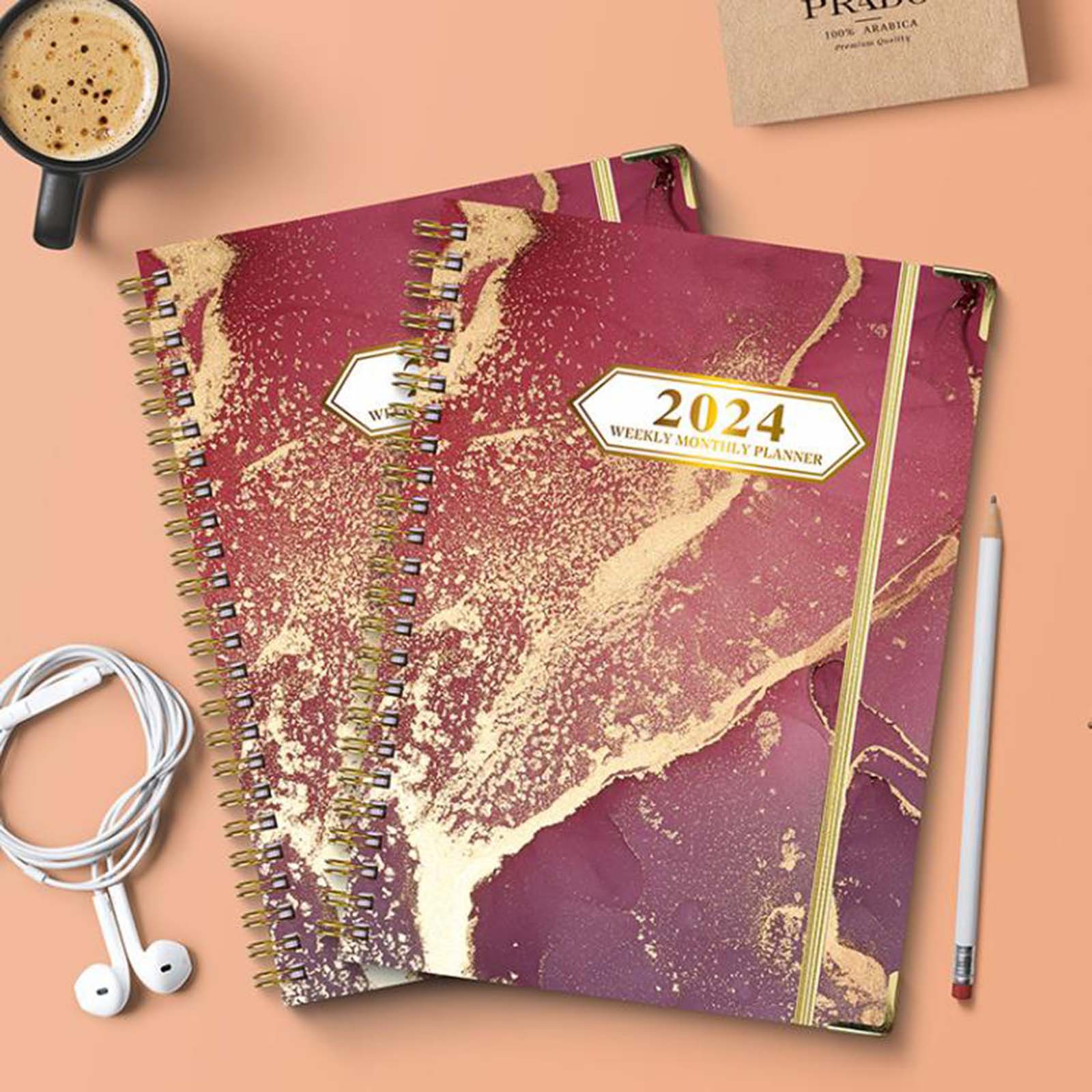 KQJQS 2024 A5 English Schedule Planner SpiralBound Plan Book with