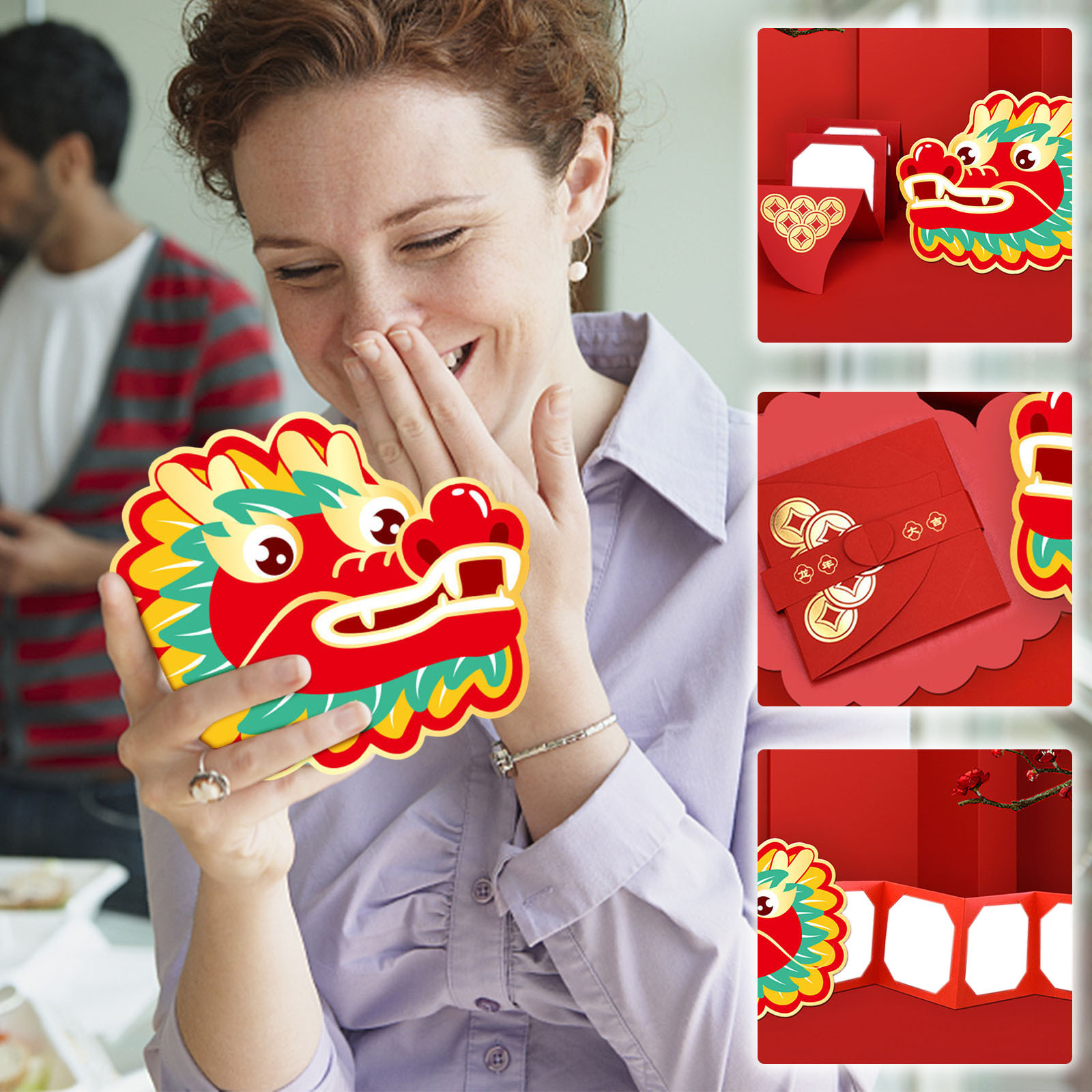 KQJQS 2024 Year of the Dragon Red Envelopes Gold Stamped Lunar New