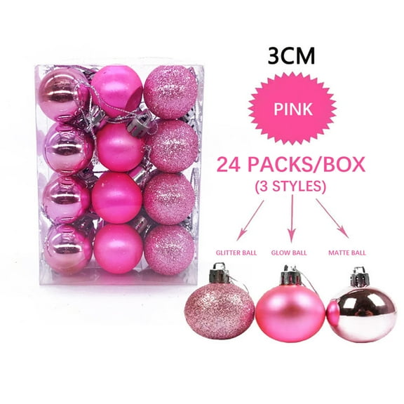 KQJQS 24pcs Shatterproof Christmas Ball Baubles - 1.2 Inches Blue Hanging Balls for Tiny Xmas Tree Decoration(Pink)