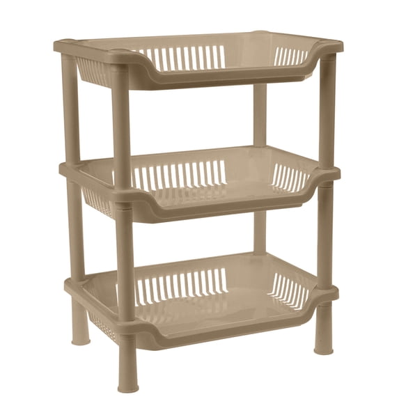 KQJQS 3 Layers Bathroom Standing Small Storage Shelf, Bathroom Stand PP Land Installation Bathroom Rack Shelves for Bathroom Kitchen(Khaki)