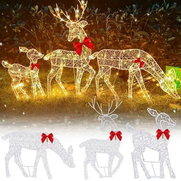 KQJQS 3-Piece Large Lighted Christmas Deer Family Set 5Ft Outdoor Yard Decoration with 360 LED Lights, Stakes White