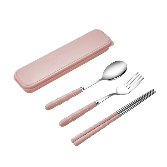 KQJQS Stainless Steel Portable 3-Piece Cutlery Set – Chopsticks, Fork & Spoon Zippered Box, Ergonomic, Ideal for School, Office, Camping & Travel