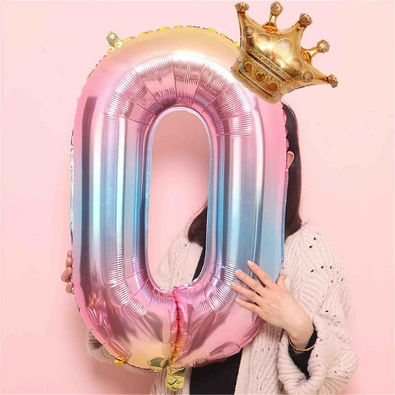 KQJQS 32 Inch Rainbow Gradient Number Foil Balloons – Large Colorful Helium Balloons for Birthday Party Celebration Decoration (Number 0)