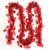 KQJQS 33 Ft Valentine's Day Heart Tinsel Garland - Red, Pink, and White Metallic Hanging Decorations for Home, Indoor, Outdoor, Wedding