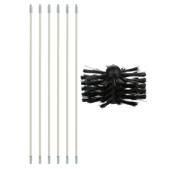 KQJQS 4 Inch Chimney Pipe Cleaner Brush Set, Chimney Cleaner Sweep Kit Cleaning Rotary Brush Rod for Fireplace, Rotary Sweep System Fireplace Kit Rod Tool Set(1*Brush+6*Rod)