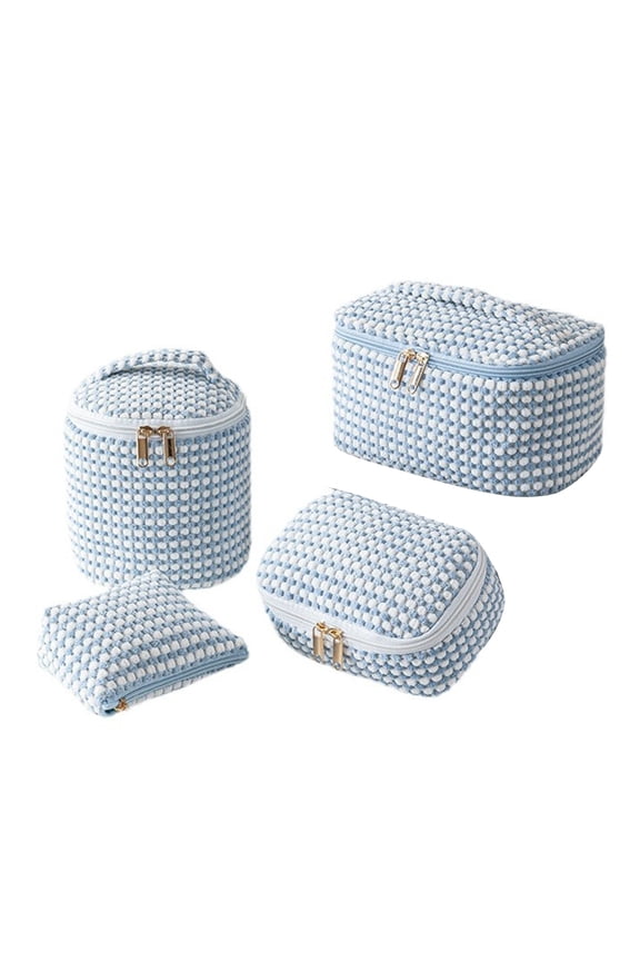 4-Piece Velvet Corduroy Makeup & Toiletry Bag Set - Travel Organizer with Large Opening, Multi-Purpose Soft Foldable Pouches for Cosmetics Storage