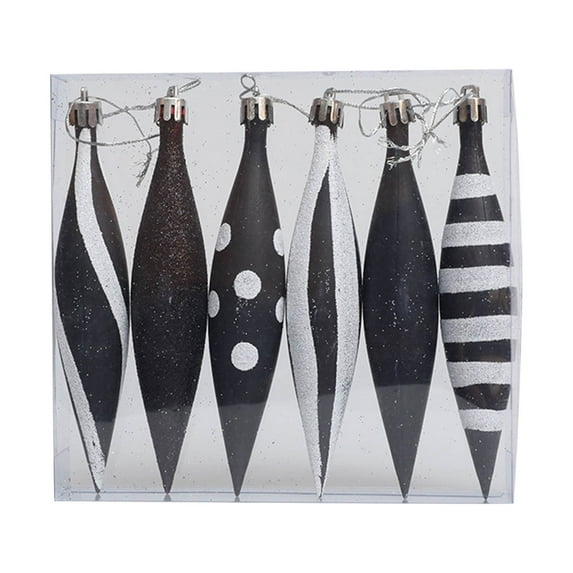 KQJQS 6 Pcs Black and White Christmas Ornaments 6.3 Inch Droplet Stripe Dot Hanging Christmas Ornaments for Xmas Tree Decor for Home and Holiday Party Xmas Trees Accessories