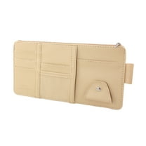KQJQS Auto Car Visor Organizer Bag - PU Leather Sun Visor Storage with Zipper, Card Slots, and Sunglass Clip, Beige