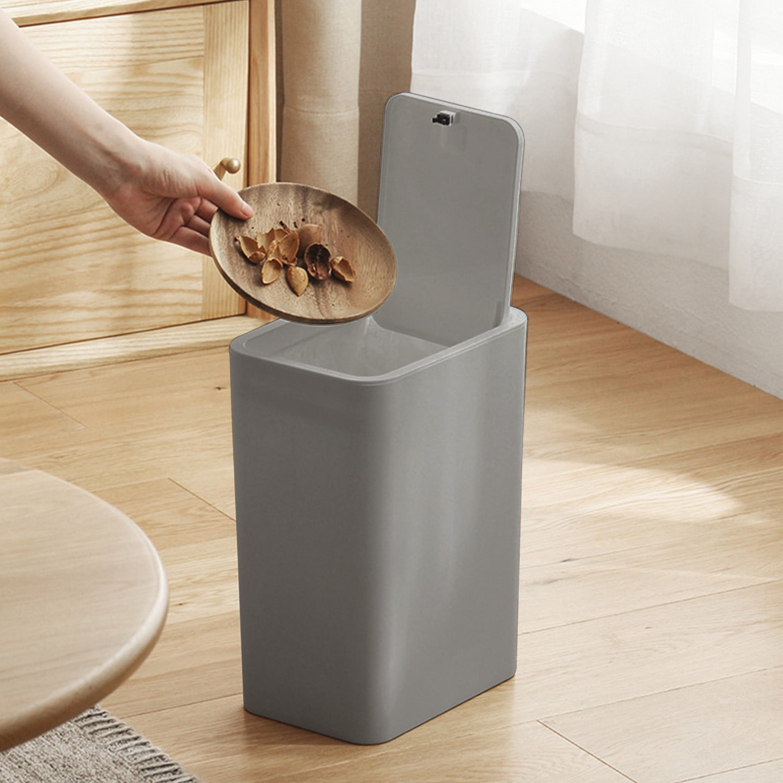 KQJQS Bathroom Trash Can with Lid, 16 Liter/ 4.2 Gallon Slim Garbage