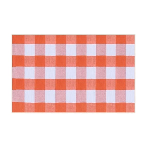 KQJQS Buffalo Plaid Area Rug, 15.7 x 23.6 in — Orange & White Checkered Cotton, Washable Doormat for Front Porch, Entryway, Kitchen, Bathroom