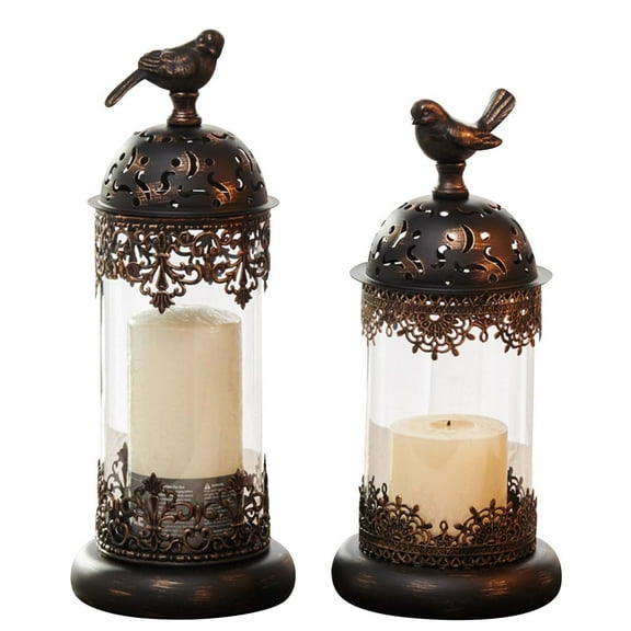 KQJQS Candle Holders for Pillar Decorative - Vintage Hurricane Candle Holder for Elegant Home Decor Entryway Coffee Table Decoration Black