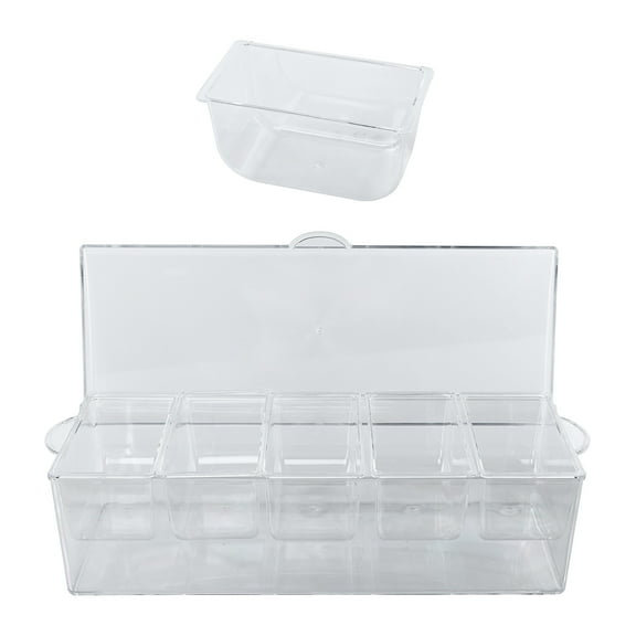KQJQS Chilled Condiment Server, Clear Garnish Tray With Lid For Bar For Parties With 5 Removable Compartments, Ice Serving Bowl, Serving Containers For Fruit, Caddy