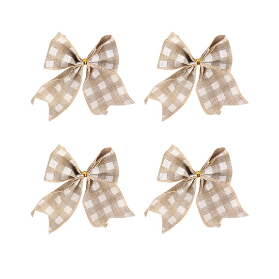KQJQS Christmas Checkered Plaid Bow Gift Box Decorations - Set of 4 Durable Polyester Bows with Elegant Packaging for Tree, Wreaths, Presents