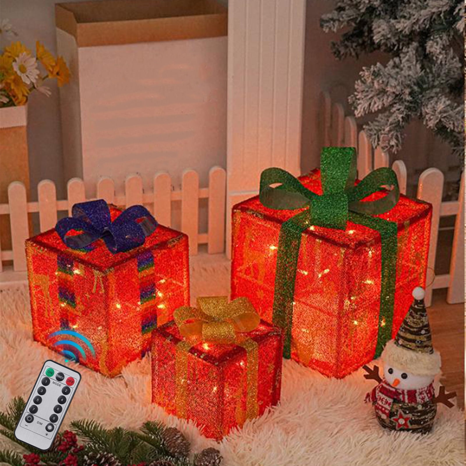 KQJQS Christmas Lighted Gift Boxes, Pre-lit 30 LED Light Up Present ...