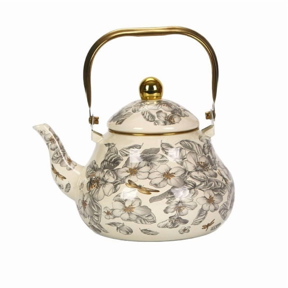 KQJQS Dragonfly Handle Pear-Shaped Enamel Teapot – 50.7 fl oz Durable Kitchen Kettle for Tea, Coffee, and Home Beverage Preparation