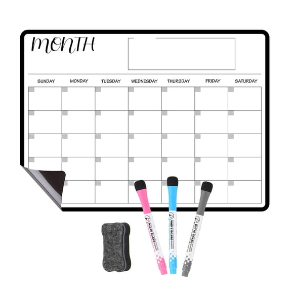 KQJQS Drys Erasable Calendar, Magnetic Calendar For Fridge,Kitchen White Board Calendar For Refrigerator, Reusable Monthly Weekly Planner, With Eraser,Markers
