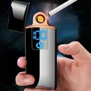 KQJQS Electronic Lighter, Electric Lighter Windproof USB Rechargeable Slim Coil Lighter with Smart Fingerprint Sensor Double Side Ignition,Creative Power Indicator Flameless Lighter for Gifts