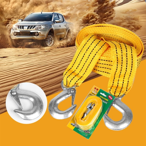 KQJQS Heavy-Duty Tow Strap, 2" x 13' Yellow Polyester Rope with Hooks, 10,000 lb Capacity, for Cars, Trucks, Trailers, Boats - Emergency Vehicle Recovery