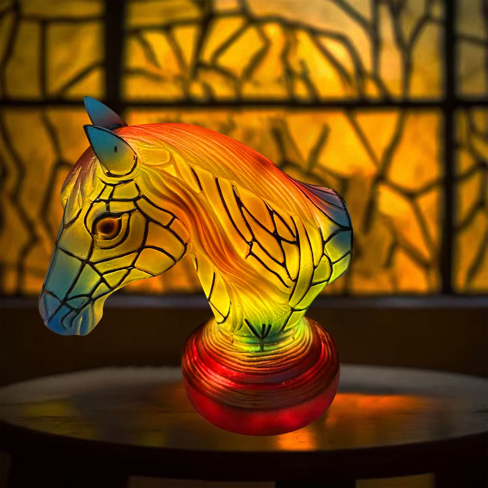 KQJQS Horse Table Lamp Stained Glass Horse Table Lamp Series for