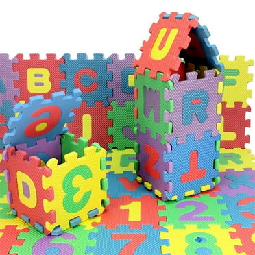 KQJQS Kids Puzzle Foam Play Mat Interlocking EVA Floor Tiles with Alphabet and Numbers (Medium Size 5.5"×5.5" Alphabet 36Pcs)
