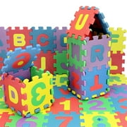 KQJQS Kids Puzzle Foam Play Mat Interlocking EVA Floor Tiles with Alphabet and Numbers (Medium Size 5.5×5.5 Alphabet 36Pcs)