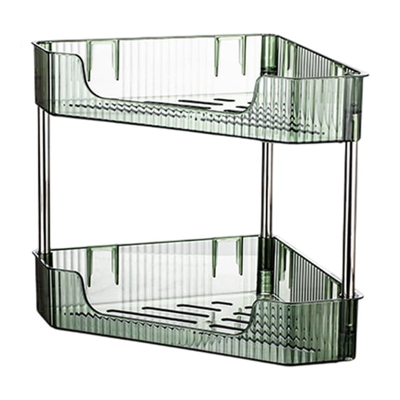 KQJQS Kitchen Corner Spice Rack — Double Shelf Countertop & Wall Mounted Organizer, 13.6 x 10.3 in Plastic Triangular Storage Shelf for Counter, Pantry & Cabinet