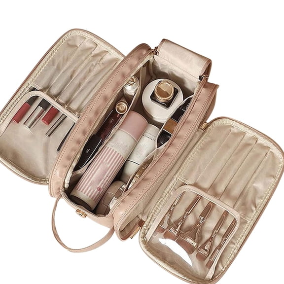 KQJQS Large Capacity Portable Makeup Bag for Women - Multi-Functional Travel Organizer for High-End Makeup Brushes and Toiletries