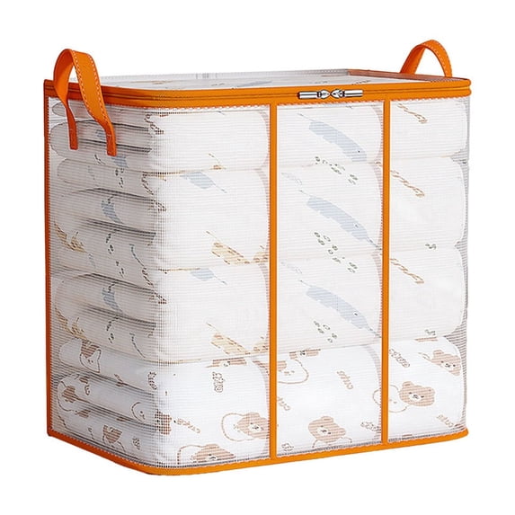 KQJQS Large Capacity Quilt Storage Bag, Orange, PVC Waterproof & Humidity Proof, Transparent, for Clothes & More, with Sturdy Zipper
