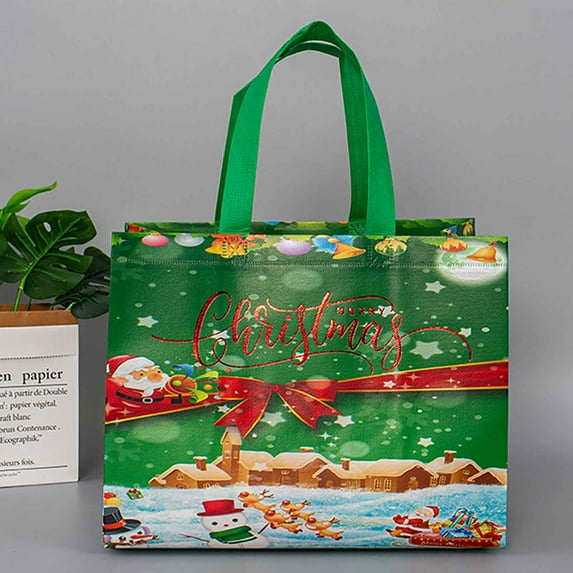 KQJQS Large Christmas Tote Bags with Handles, Reusable Gift Bags for Wrapping and Shopping, Grocery Shopping Totes for Gifts