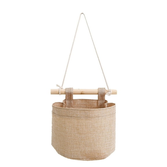 KQJQS Linen Fabric Door Hanging Storage Basket with Pockets Small Wall Organizer Bag for Kitchen, Bedroom, Office