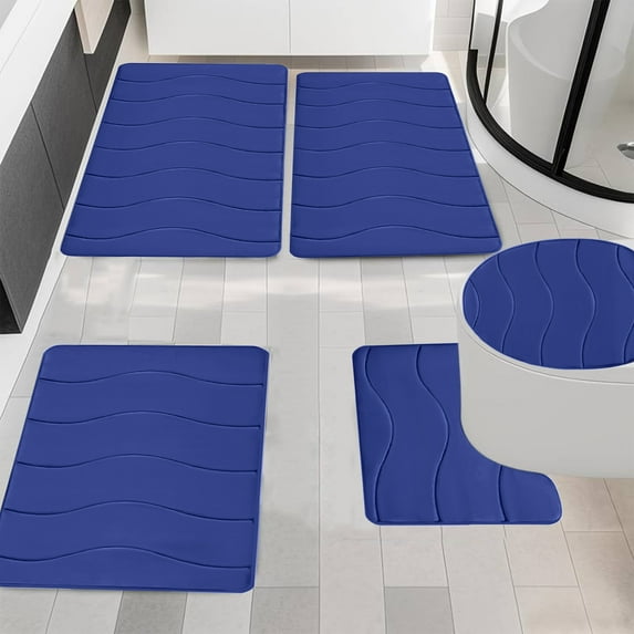 KQJQS Memory Foam Bath Mat Set - 5 Piece Bathroom Rugs with Latex Non-Slip Backing, Soft & Absorbent, Wave Pattern, Machine Washable