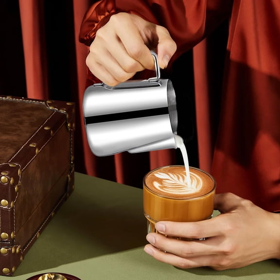 KQJQS Milk Frothing Pitcher,Stainless Steel Milk Espresso Steaming Pitcher, Espresso Tools Latte Art, Coffee Milk Frother Maker, Milk Jug Pour Cup For Coffee Drinks