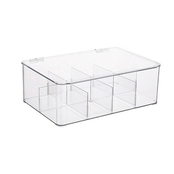 KQJQS Plastic Tea Bag Divided Storage Organizer Container Box With Lid For Kitchen Cabinet Countertop Pantry Hold Coffee Pods Seasoning Packets Condiments