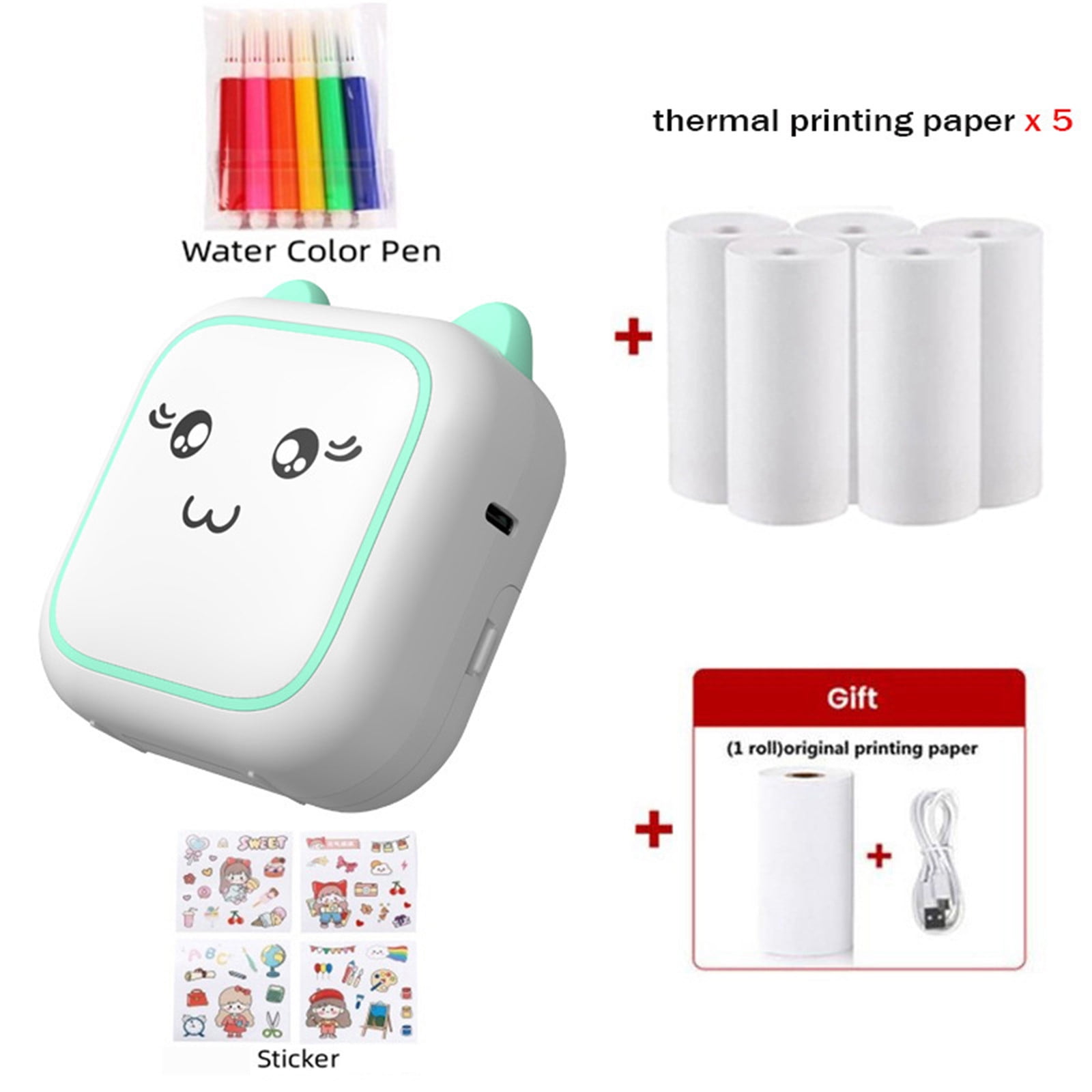 KQJQS Portable Mini Thermal Inkless Printers Wireless Bluetooth HD